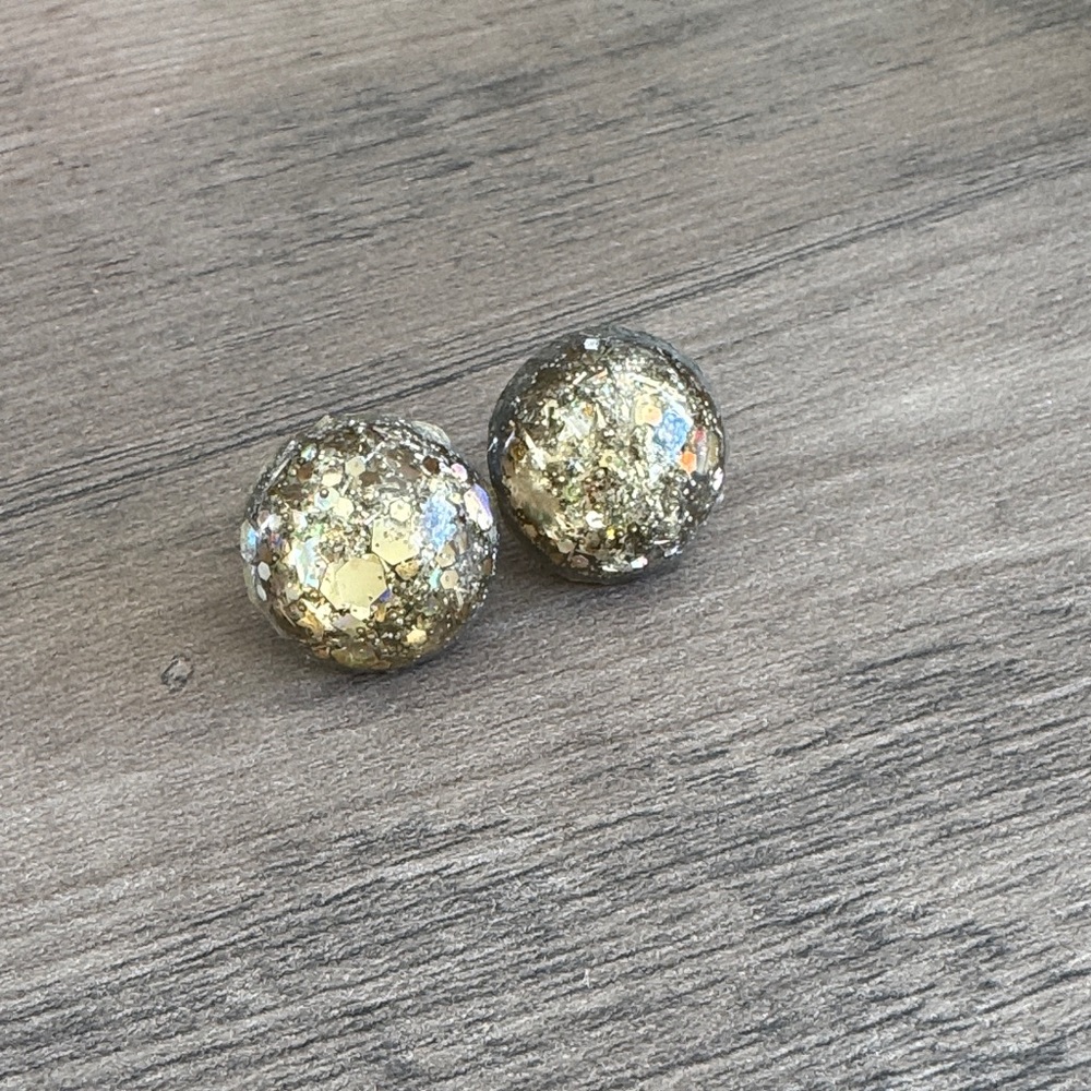 Silver Holographic Resin Stud Earrings